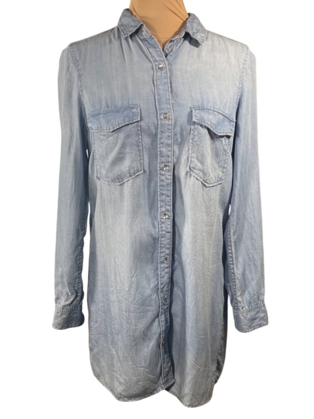 H&M Chambray Denim Mini Dress Tunic Top Size 6 Light Blue Lyocell